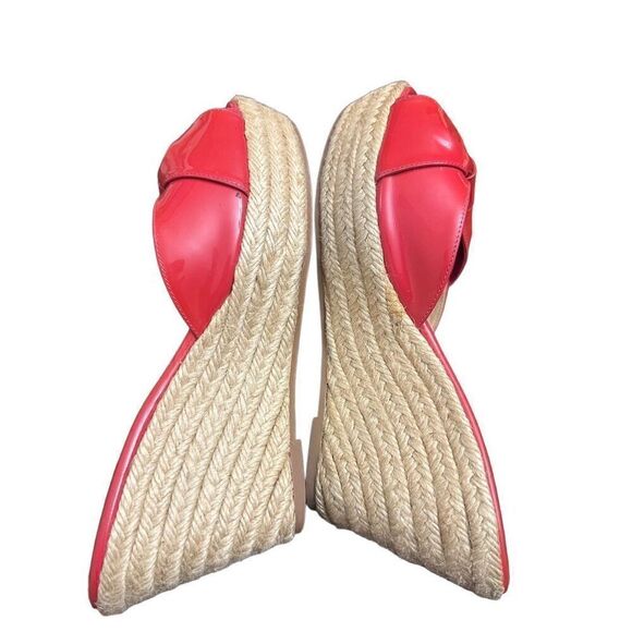 Valentino Mena Bow Hot Pink Patent Leather Wedge Espadrille Slide Sandal sz 38 ( - Picture 5 of 9